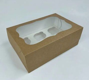 Коробка на 6 кексів 250х170х90 з фігурн. вікном КРАФТ