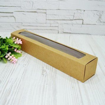 Коробка д. макаронс 295х55х50 з вікном КРАФТ