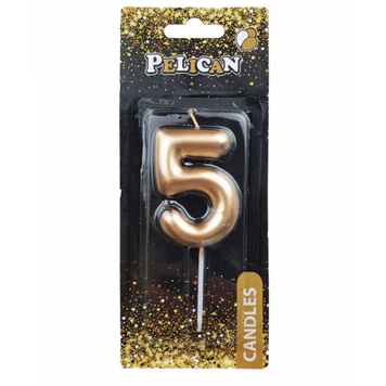 Свічка для торта PELICAN золото "5" 4,5см