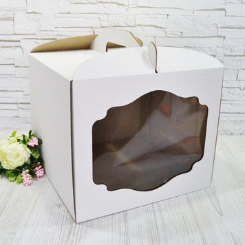 Коробка д. торту 250х250х300 з вікном КАРТОН. БІЛА