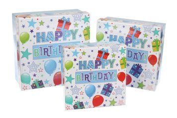 Коробка подар. HAPPY BIRTHDAY голуба 14,5х14,5х7см