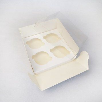 Коробка на 4 кекса 170х170х80 з кришкою ПВХ БІЛА