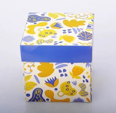 Коробка д. чашки 100х100х100 з кришкою ЖОВТО-БЛАКИТНА