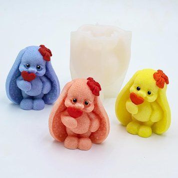 Молд силікон. 3D ЗАЙЧИК З СЕРЦЕМ 7,5х8см
