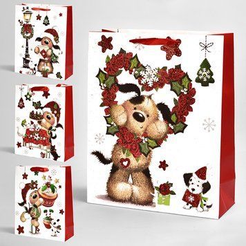 Пакет подар. 26х32х12см CHRISTMAS PUPPY