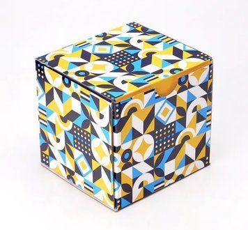Коробка д. чашки 100х100х100 з кришкою СИНІЙ ОРНАМЕНТ