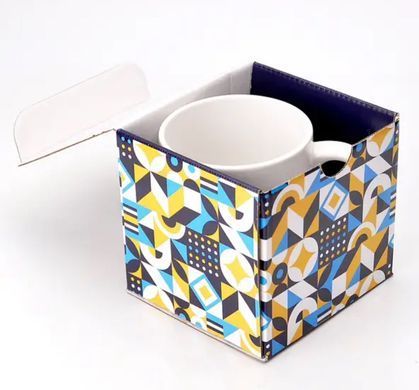 Коробка д. чашки 100х100х100 з кришкою СИНІЙ ОРНАМЕНТ