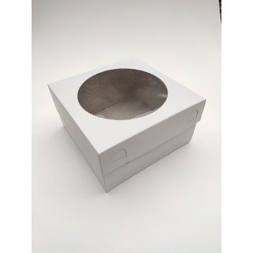 Коробка д. торту 200х200х105 БІЛА з круглим вікном-хвилькою карт.