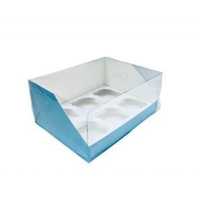 Коробка на 6 кексів 240х180х110 АКВАРІУМ БЛАКИТНА