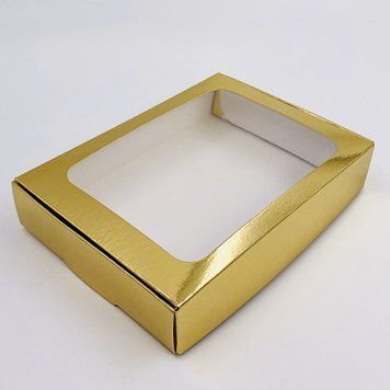 Коробка д. макаронс 155х150х50 з вікном ЗОЛОТО