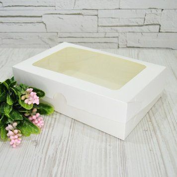 Коробка д. еклерів/зефіру 230х150х60 з вікном БІЛА 1460