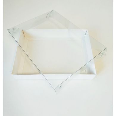 Коробка д. пряників 200х150х30 з проз. кришкою БІЛА
