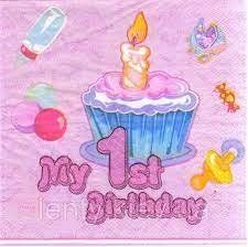 Серветки святкові 15шт. "My 1st Birthday" кекс дівчинка