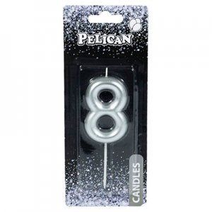 Свічка для торта PELICAN срібло "8" 4,5см