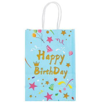 Крафт пакет 15х21х8см HAPPY BIRTHDAY блакитний