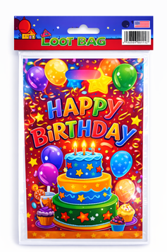 Пакети подар. п/е дит. 16х25см 10шт. HAPPY BIRTHDAY ТОРТ на черв