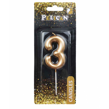 Свічка для торта PELICAN золото "3" 4,5см