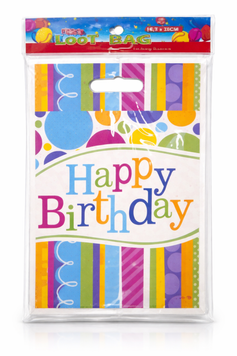 Пакети подар. п/е дит. 16х25см 10шт. HAPPY BIRTHDAY стрічки
