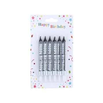 Свічки д. торту з підст. ЧОРНІ HAPPY BIRTHDAY 8см 6шт.